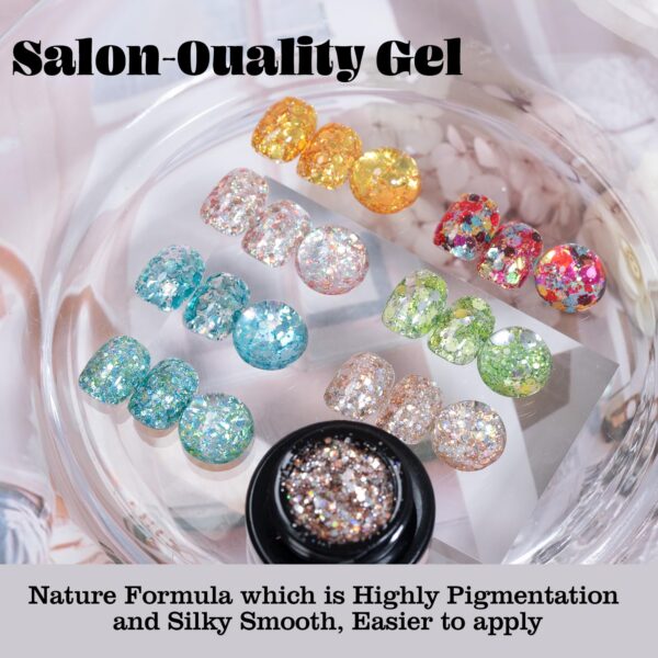 Version 1.0.0 ADHERE 7pcs Glitter Gel Kit with Brush, Sparkle Sequins Shimmery Gel Nail Polish for Nail Art Manicure Salon DIY at Home