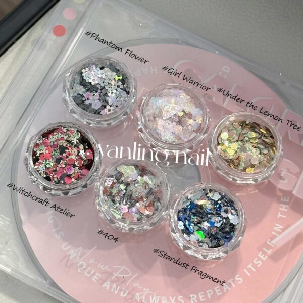 Version 1.0.0 ADHERE 6pcs Pure Glitter Flakes for Nails & Crafts with Mixing Gel + Mixing stick, Multi-Use Chunky Glitter Powder, Sparkle Shimmer Sequins, for Nail Salon, Resin Art, UV Epoxy, DIY Slime Making