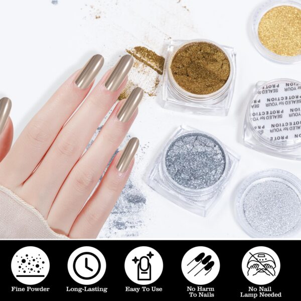 Version 1.0.0 ADHERE Metallic Chrome Mirror Powder Nail Art Kit - Magic Metallic Mirror Finish & Mirror-Like Effect | Non-Toxic, Salon-Quality, DIY Gel Nail Supplies