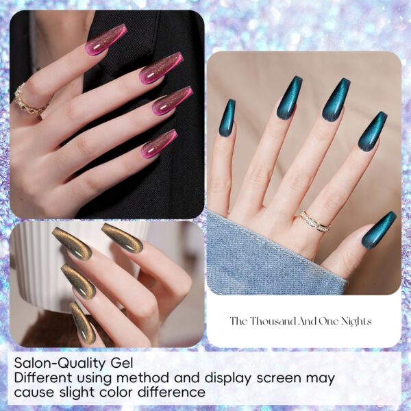 Version 1.0.0 ADHERE 7pcs 12ml Magnetic Cat Eye Nail Polish Gel Polish Set with Magnetic Stick, Soak Off UV Pink Blue Purple Brown Glitter Phantom Magnetic Gel Nail Varnish