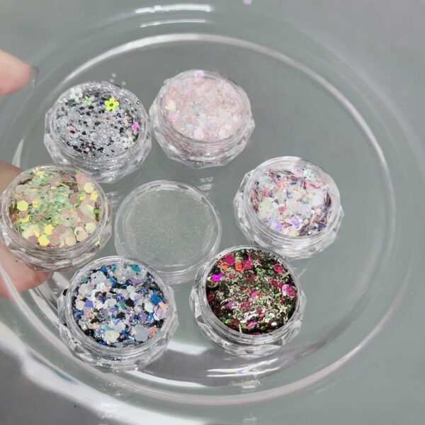 Version 1.0.0 ADHERE 6pcs Pure Glitter Flakes for Nails & Crafts with Mixing Gel + Mixing stick, Multi-Use Chunky Glitter Powder, Sparkle Shimmer Sequins, for Nail Salon, Resin Art, UV Epoxy, DIY Slime Making