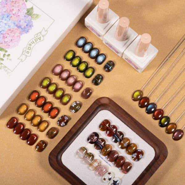 Version 1.0.0 ADHERE 12ml x7 Magnetic Gel Kit with Magnetic Stick, Brown Red Blue Green Orange Cat Eye Gel Polish Holographic Glitter UV LED Nail Varnish for Nail Salon DIY Design