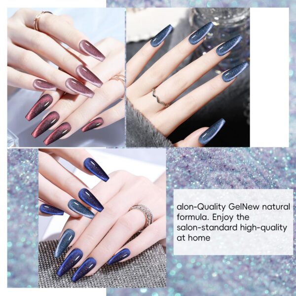 Version 1.0.0 ADHERE 7pcs 12ml Magnetic Cat Eye Nail Polish Gel Polish Set with Magnetic Stick, Soak Off UV Pink Blue Purple Brown Glitter Phantom Magnetic Gel Nail Varnish