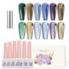 Version 1.0.0 ADHERE 12ml 6pcs Cat Eye Nail Gel Polish Set with Magnet - Green Brown Blue Purple Magnetic Gel Nail Varnish with Glitter Shimmering Sparkle Colors Magnetic Effects