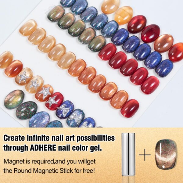 Version 1.0.0 ADHERE 12ml 6pcs Cat Eye Gel Nail Polish Kit with Magnetic Stick, Cat Eye Gel Polish Holographic Glitter UV LED Nail Varnish for Nail Salon DIY Design