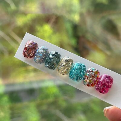 Version 1.0.0 ADHERE 7pcs Glitter Flakies Gel Set with Brush, Sparkle Sequins Shimmery Gel Nail Polish for Nail Art Manicure Salon DIY at Home