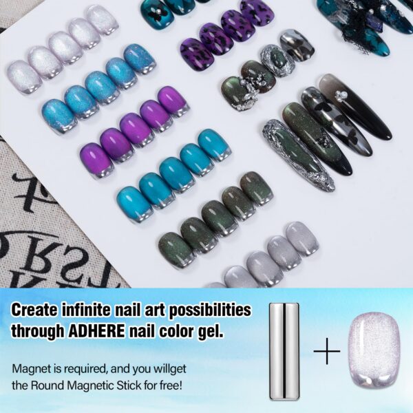 Version 1.0.0 ADHERE 12ml 6pcs Cat Eye Gel Polish Kit with Magnetic Stick, Cat Eye Gel Polish Holographic Glitter UV LED Nail Varnish for Nail Salon DIY Design