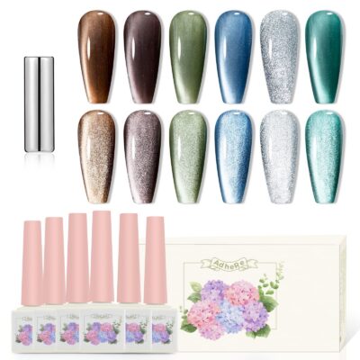Version 1.0.0 Adhere 12ml 6pcs Magnetic Cat Eye Nail Gel Polish Kit - Brown Green Blue White Gel Nail Varnish para uñas Glitter Shining, UV/LED Needed