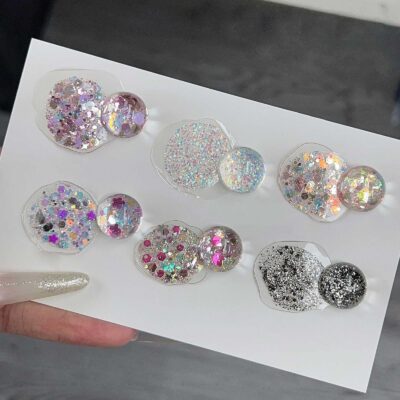 Version 1.0.0 ADHERE 6pcs Glitter Flakies Gel Kit with Brush, Sparkle Sequins Shimmery Gel Nail Polish for Nail Art Manicure Salon DIY at Home