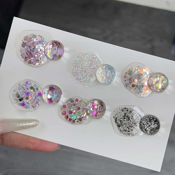 Version 1.0.0 ADHERE 6pcs Glitter Flakies Gel Kit with Brush, Sparkle Sequins Shimmery Gel Nail Polish for Nail Art Manicure Salon DIY at Home