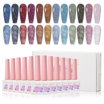 Version 1.0.0 ADHERE 12ml x 12pcs Diamond Glitter Gel Kit, Crushed Diamond Dazzling Nail Varnish, Sparkly Shiny Reflective Sequins Gel Polish, for DIY Nail Art Salon