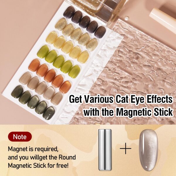 Version 1.0.0 ADHERE 12ml 7pcs Magnetic Nail Polish Gel Kit with Nail Magnet - Cat Eye Gel Nail Polish Glitter Shining Nude Pink Nail Gel Polish Green Nail Varnish